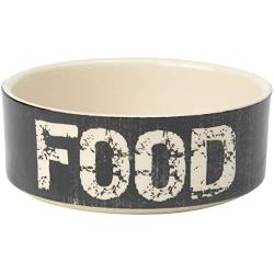 PetRageous 10000 Vintage Stoneware Dog Food Bowl with 2-Cup Capacity 5-Inch Diameter by 2-Inch Tall Great for Small and Medium Sized Dogs and Cats, Black and Natural