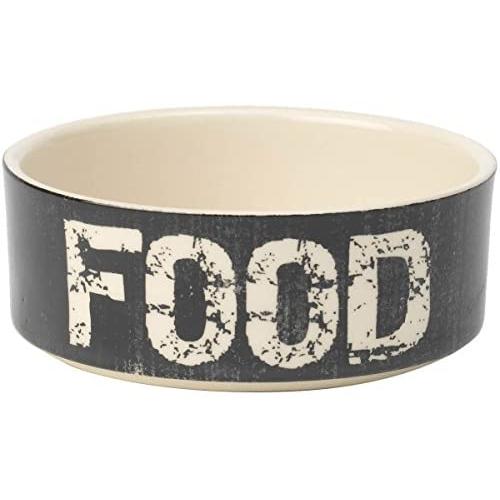 PetRageous 10000 Vintage Stoneware Dog Food Bowl with 2-Cup Capacity 5-Inch Diameter by 2-Inch Tall Great for Small and Medium Sized Dogs and Cats, Black and Natural