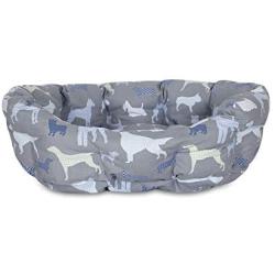 Fringe Studio Cuddler Pet Bed, Medium, Calico Dogs, 28 x 24 x 9 (216002), Blue/Gray