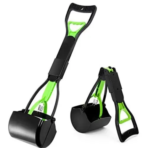 Pet Pooper Scooper, Foldable Pooper Scooper for Dogs with 24 Inch Long Handle, Premium Materials Poop Waste Pick Up Rake with Double Spring, 100% Seal Jaw Claw Bin Great To Grass, Dirt, Gravel Pick Up