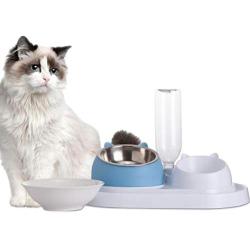 Jemirry Dog Cat Bowls Water and Food Bowl Set Detachable Stainless Steel Bowl Automatic Water Dispenser, with a Replaceable Ceramic Bowl