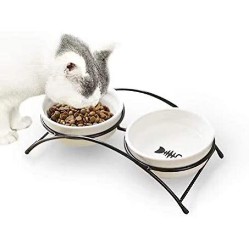 gutongyuan Cat Bowls, Elevated Ceramic Bowls, Cat Feeder Raised Double Ceramic Bowls,Food Water Bowls,Non-Skid,Protects Cervical Spine,Anti Vomiting,Pet Supplies