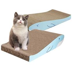 Yunkee Cat Scratcher Cardboard for Indoor Cats, Cat Scratching Pads Recycle Corrugate Scratcher Cat Scratch Lounge Long Lasting Reversable(Whale, 2PCS)