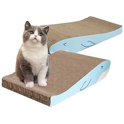 Yunkee Cat Scratcher Cardboard for Indoor Cats, Cat Scratching Pads Recycle Corrugate Scratcher Cat Scratch Lounge Long Lasting Reversable(Whale, 2PCS)