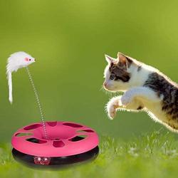 Relaxdays Pink Cat Toy Carousel with Mouse, Interactive Toy, Ball with Bell, Pet Training and Entertainment