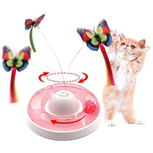 Cat Interactive Toys for Indoor Cats, Automatic Electronic Rotating Butterfly Toy with Roller Tracks Ball, Kitten Exercise Hunting Toy Games for Cats Pet, 2 Butterfly Replacements (Pink) Cat Interactive Toys for Indoor Cats, Automatic Electronic Rotating Butterfly Toy with Roller Tracks Ball, Kitten Exercise Hunting Toy Games for Cats Pet, 2 Butterfly Replacements (Pink)