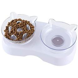 Love Dream Raised Cat Food Bowls with Stand, 15° Tilted Cat Water Food Bowl, Slow Feeder Elevated Pet Bowl Stress-Free Suit for Cats Small Dogs