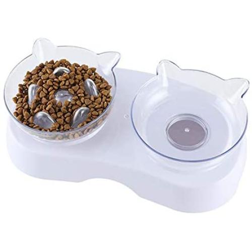 Love Dream Raised Cat Food Bowls with Stand, 15° Tilted Cat Water Food Bowl, Slow Feeder Elevated Pet Bowl Stress-Free Suit for Cats Small Dogs