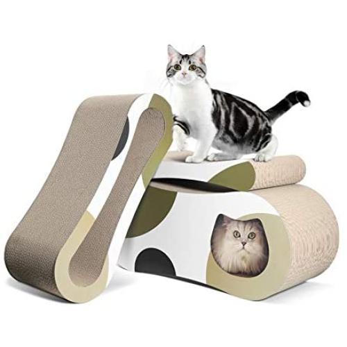ComSaf Cat Scratcher Cardboard, 3 in 1 Scratching Lounge Bed, Corrugated Scratch Pad, Cat Training Toy for Large Cats and Kitten, Furniture Protection, Durable and Revisible
