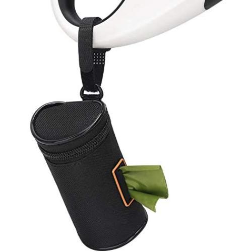 MalsiPree Dog Poop Bag Holder Leash Attachment, Dog Waste Bag Dispenser with Stainless Steel Carabiner Clip & Adjustable Strap Fit for Any Dog Leash & Poopbag (Black)