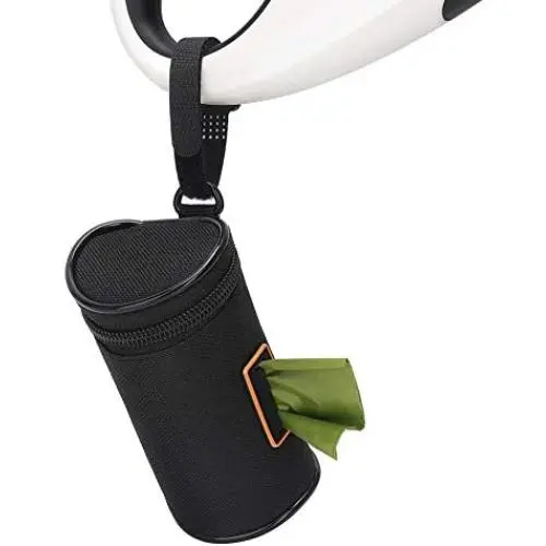 MalsiPree Dog Poop Bag Holder Leash Attachment, Dog Waste Bag Dispenser with Stainless Steel Carabiner Clip & Adjustable Strap Fit for Any Dog Leash & Poopbag (Black)