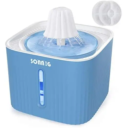 SONNIG Cat Water Fountain Bowl, Pet Drinking Dispenser 2.5L Super Quiet Dog Watering Fountains with LED Light Water Level Window and 3PCS Carbon Filters for Dogs, Cats, Birds and Small Animals，Blue