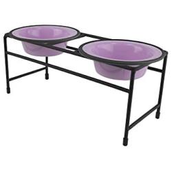 Platinum Pets Double Diner Feeder with Stainless Steel Cat Bowls, 6 oz, Lilac