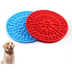 COPACHI Dog Lick Pad, Slow Treat Feeder Mat with Super Suctions, Dog Washing Distraction Device, Dog Lick Mat for Pet Bathing, Grooming, and Training, Just Spread Peanut Butter(Red + Blue)