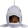 Cat Litter Hot Cat Mat Shark-Shaped House Warm Kennel Kitten Bed One Mat Two Usage Shark Bed for Small Cat Dog Cave Cozy Bed Removable （Light Grey）