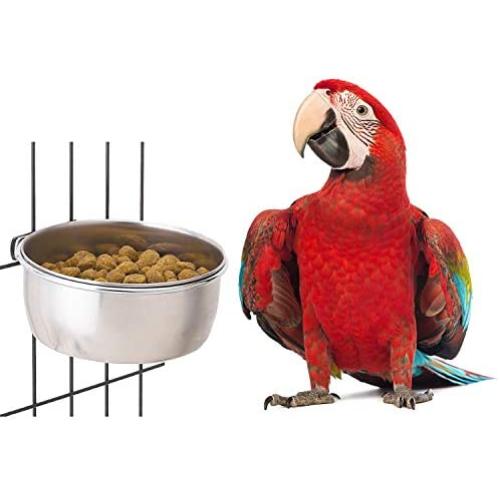 BWOGUE Bird Parrot Feeding Cups with Clamp Stainless Steel Food Water Bowls Dish Feeder for Cockatiel Conure Budgies Parakeet Parrot Macaw Small Animal Chinchilla