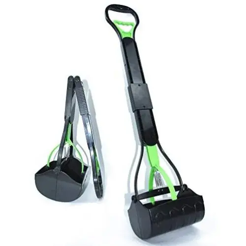 FymuSing 31.5'' Long Handle Pooper Scooper for Dogs, Portable Dog Pooper Scooper with Long Handle & High Strength Durable Spring, Foldable Dog Poop Waste Pick Up Rake