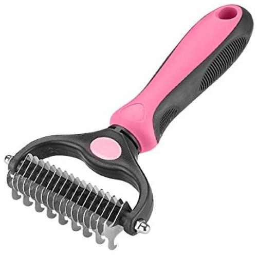 VWMYQ-Pet Grooming Tool - 2 Sided Undercoat Rake for Cats and Dogs - Safe Dematting Comb for Easy Mats & Tangles Removing - No More Nasty Shedding and Flying Hair