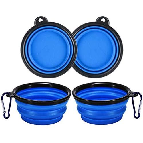 N / A Collapsible Dog Bowl, 2 Pack Collapsible Dog Water Bowls for Dogs Cats, Portable Pet Feeding Watering Dish for Outdoor Walking Traveling with 2 Carabiner