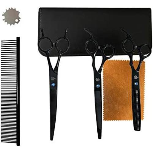 IRONPUP Dog Grooming Scissors Kit, Professional Pets Grooming Shears, Stainless Steel Dog Scissors for Grooming, Dog Scissors Kit - Thinning, Straight, Curved Scissors and Comb for Pet
