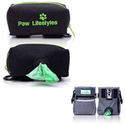 Paw Lifestyles Dog Poop Bag Holder Leash Attachment Bundle With Dog Treat Training Pouch for Pet Toys, Kibble and Treats