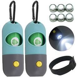 Soarlor 2Pcs Dog Poop Bag Dispenser with LED Safety Flash Light and 2 Rolls Dog Poop Waste Bags, Rugged Dog Walking Waste Bag Holder Dispenser