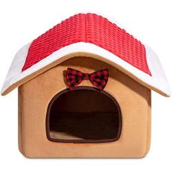 Hollypet Cozy Pet Bed Warm Cave Nest Sleeping Bed Puppy Christmas House for Cats and Small Dogs, Red