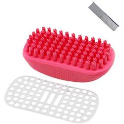 swelldom 2 Pack Dog Bath Brush & Dog Grooming Comb - Dog Deshedding Brush Gently Removes Loose Hair, Shampooing and Massaging Dogs, Cats for Short or Long Hair