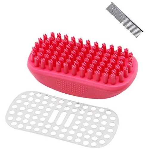 swelldom 2 Pack Dog Bath Brush & Dog Grooming Comb - Dog Deshedding Brush Gently Removes Loose Hair, Shampooing and Massaging Dogs, Cats for Short or Long Hair