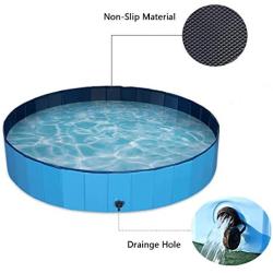 Large Dog Kid Swimming Pool - Foldable Pet Baby Kiddie Bathtub Pool Hard Plastic for Dogs Cats and Kids, Blue