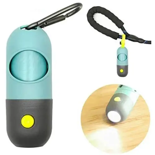 Dog Poop Pickup Bags Holder with LED Flashlight|Pet Waste Bags Dispenser for Lead Leash|Diaper Bags Distributor for Cradle Car|Carabiner Fastener LR44 Button Cells Included 1 Pack (Crystal Blue) Dog Poop Pickup Bags Holder with LED Flashlight|Pet Waste Bags Dispenser for Lead Leash|Diaper Bags Distributor for Cradle Car|Carabiner Fastener LR44 Button Cells Included 1 Pack (Crystal Blue)