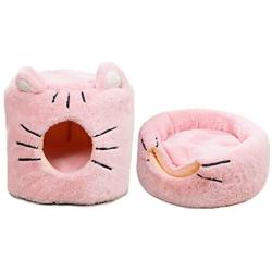 N/PP Cat Beds Cave for Indoor Cats 2 in 1 Foldable Pink/Grey Self Warming Kitten Pet Bed Washable