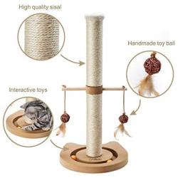 PEEKAB Cat Scratching Post Kitten Sisal Scratcher Tree Cat Tracking Interactive Toys - 25 inches Beige