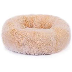 Donut Cat Bed, Faux Fur Washable Bed for Cats, Marshmellow Cat Dog Round Bed, Calming Self Warming Cuddler Cat Bed