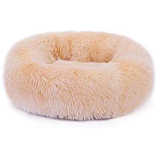 Donut Cat Bed, Faux Fur Washable Bed for Cats, Marshmellow Cat Dog Round Bed, Calming Self Warming Cuddler Cat Bed