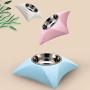 ocijf179 Dog Food Bowl 400ml Pet Dog Cat Food Plastic Stainless Steel Non-Slip Wear-Resistant Bowl - Blue