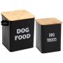 Pethiy Dog Food and Treats Storage tin Containers Set with Scoop for Dogs-Tight Fitting Wood Lids-Coated Carbon Steel-Storage Canister Tins