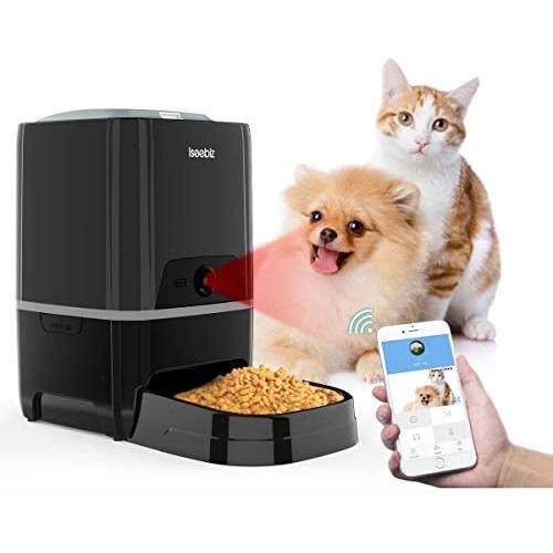 Iseebiz Automatic Pet Feeder with Camera, 6L App Control Smart Food Dispenser, Remote Feeding, 2-Way Audio, Voice Remind, Video Record, 6 Meals a Day for Medium Large Cats Dogs, Compatible with Alexa