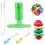 Arestle 3pcs Dog Toothbrush Chew Toys Set, Safe Pets Rubber Tooth Cleaner Stick, Bite Resistant Gear Ball Puppies Toys+ 4pcs Cleaning Brushes (Green, M)