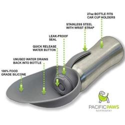 Portable Dog Water Bottle for Walking - Travel Bottles for Dogs with Folding Silicone Leaf Shaped Bowl 27oz