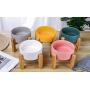 LIONWEI LIONWELI Ceramic Elevated Raised Cat Bowl with Wood Stand No Spill Pet Food Water Feeder Cats Small Dogs
