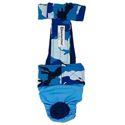 Barkertime Premium Waterproof Dog Diaper Overall - Made in USA - Blue Camo on Sky Blue Escape-Proof Premium Waterproof Dog Diaper Overall