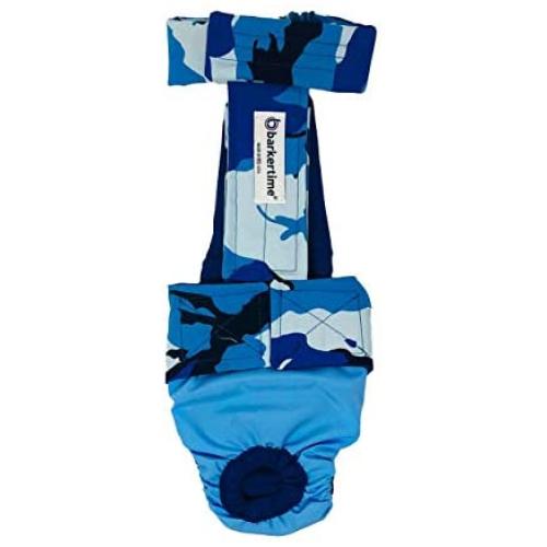 Barkertime Premium Waterproof Dog Diaper Overall - Made in USA - Blue Camo on Sky Blue Escape-Proof Premium Waterproof Dog Diaper Overall