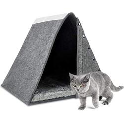 OPPODREAM Felt Cat House, 2 in 1 Cat House for Indoor, Foldable Pet House for Small and Medium Cats or Dogs, Gray