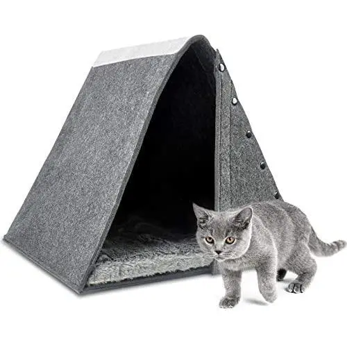 OPPODREAM Felt Cat House, 2 in 1 Cat House for Indoor, Foldable Pet House for Small and Medium Cats or Dogs, Gray OPPODREAM Felt Cat House, 2 in 1 Cat House for Indoor, Foldable Pet House for Small and Medium Cats or Dogs, Gray