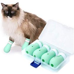 Anti-Scratch Cat Boots Gloves, 4 Pcs Soft Adjustable Silicone Kitty Nail Cover, Pet Care Grooming Anti Scratching Shoes for Bathing, Nail Clipping, Ears Cleaning, Checking, Feeding Medicine, Treatment