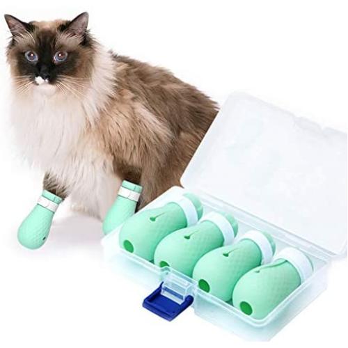 Anti-Scratch Cat Boots Gloves, 4 Pcs Soft Adjustable Silicone Kitty Nail Cover, Pet Care Grooming Anti Scratching Shoes for Bathing, Nail Clipping, Ears Cleaning, Checking, Feeding Medicine, Treatment