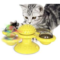 USAMS Windmill Cat Toy, Pet Interactive Puzzle Training Turntable Teasing Toys, Scratching Tickle Cats Hair Brush, Built-in Rotating and Suction Cup Base