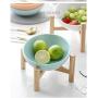 gutongyuan Ceramic Tilted Elevated Raised Pet Bowl with Wood Stand for Cats and Dogs No Spill Pet Food Water Feeder
