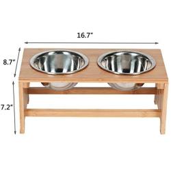 PETUPPY Bamboo Elevated Pet Feeder(7'' Tall),Raised Dog Bowls,Elevated Dog Feeder with 2 Stainless Steel Bowls for Food and Water,for Medium/Large Dogs.